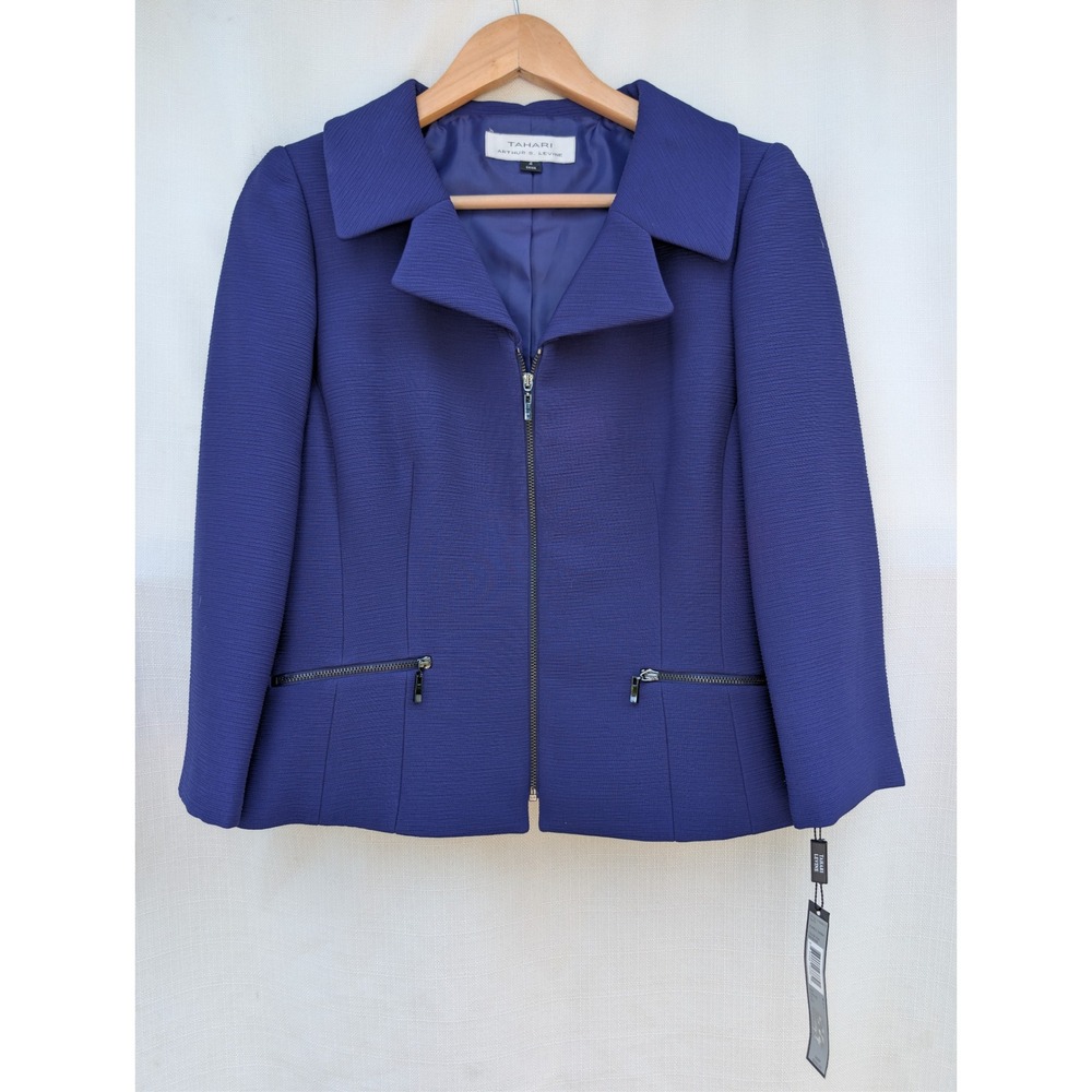 Tahari Arthur S. Levine Womens Purple Karma Textured Zip Front Jacket 4 Workwear
